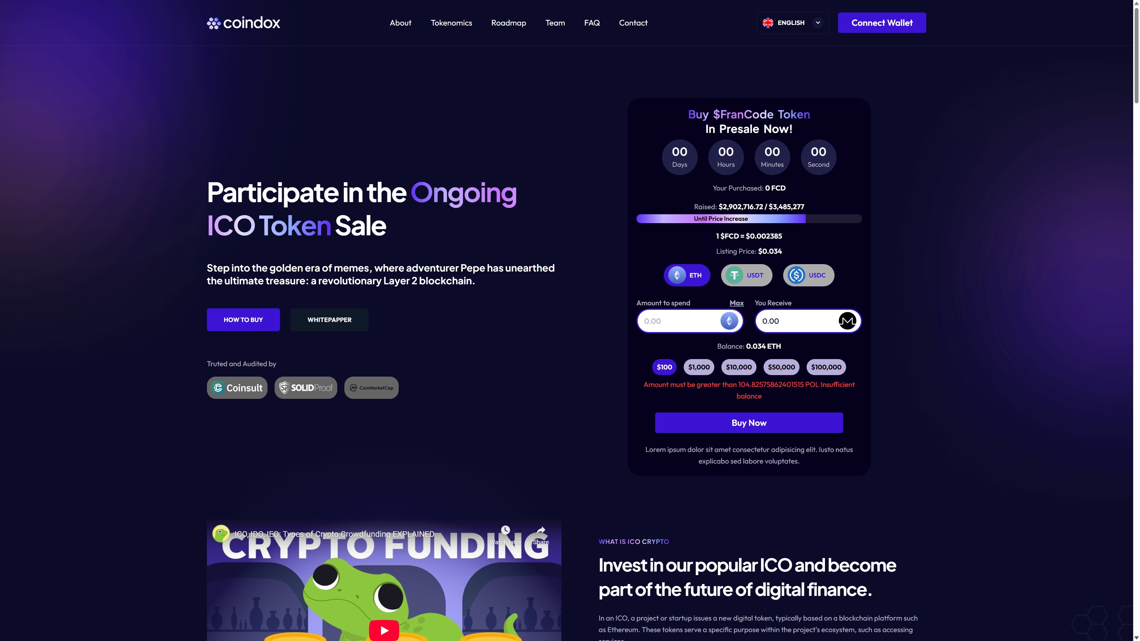 ICO Presale page